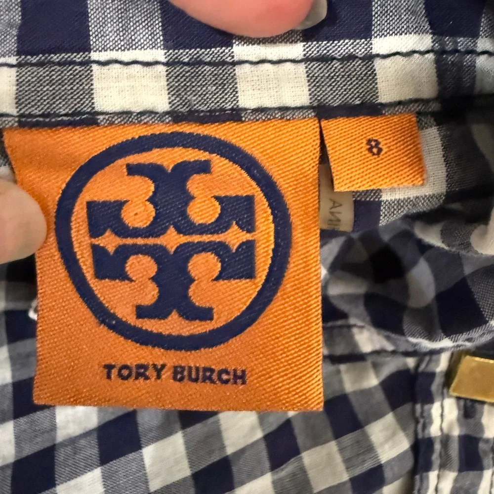 Tory Burch Gingham Shirt Dress Sz 8 Cotton Classic Preppy Designer Polished Chic